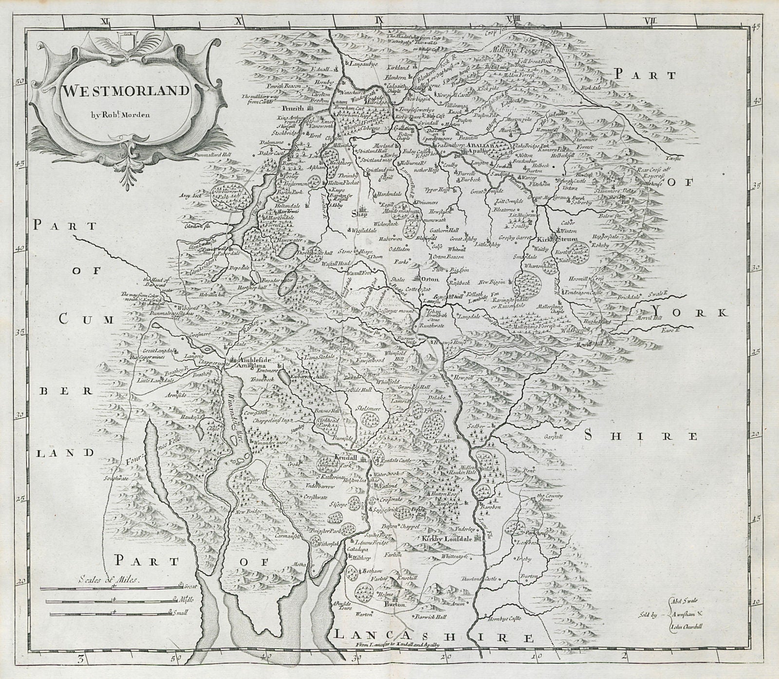 Westmoreland. 'WESTMORLAND' by ROBERT MORDEN from Camden's Britannia 1722 map